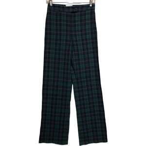Sezane Trouser Pants Womens 36 Small 4 Green Navy Blue Tartan Plaid Check Wool